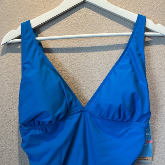 New Swim Solutions Women's Tummy-Control Plunge Mio One-Piece Swimsuit Blue 14 - Picture 4 of 10